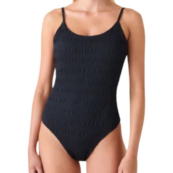 Andie The Liku Smocked scoop back one piece swimsuit black size Medium M - Picture 1 of 8